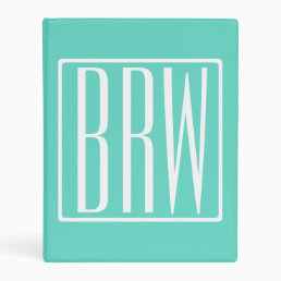 Bold Modern 3 Initials Monogram | White On Aqua Mini Binder