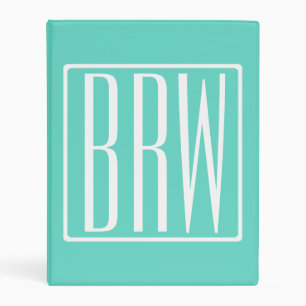 Bold Modern 3 Initials Monogram White On Aqua Mini Binder