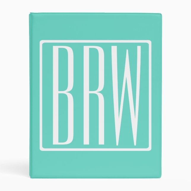 Bold Modern 3 Initials Monogram | White On Aqua Mini Binder (Front)