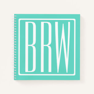 Bold Modern 3 Initials Monogram White On Aqua Notebook