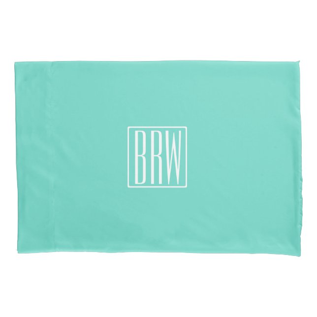 Bold Modern 3 Initials Monogram | White On Aqua Pillowcase (Front)