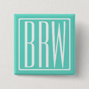 Bold Modern 3 Initials Monogram White On Aqua Pinback Button