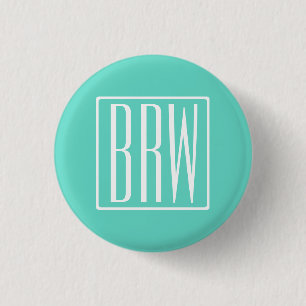 Bold Modern 3 Initials Monogram White On Aqua Pinback Button