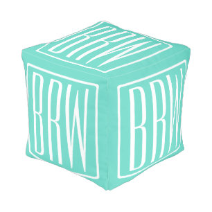 Bold Modern 3 Initials Monogram   White On Aqua Pouf
