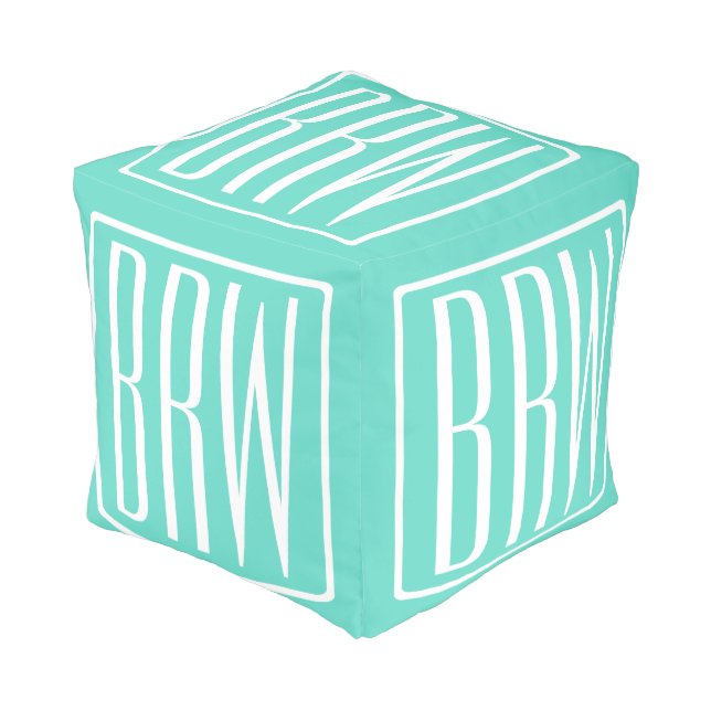 Bold Modern 3 Initials Monogram | White On Aqua Pouf (Angled Front)