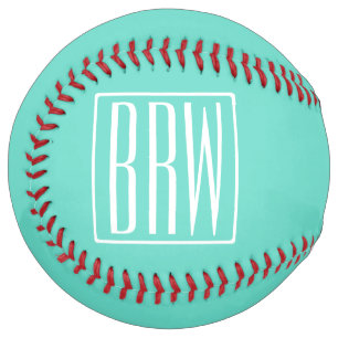 Bold Modern 3 Initials Monogram   White On Aqua Softball