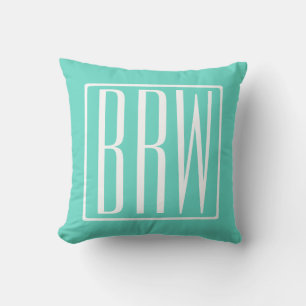 Bold Modern 3 Initials Monogram White On Aqua Throw Pillow