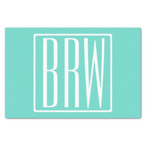 Bold Modern 3 Initials Monogram  White On Aqua Tissue Paper