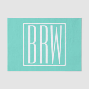 Bold Modern 3 Initials Monogram   White On Aqua Tissue Paper