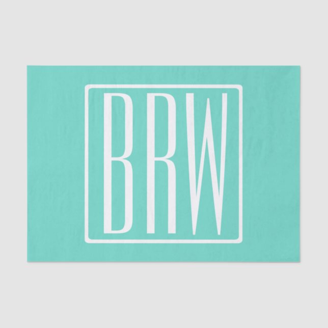 Bold Modern 3 Initials Monogram | White On Aqua Tissue Paper (Front)
