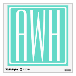 Bold Modern 3 Initials Monogram White On Aqua Wall Decal