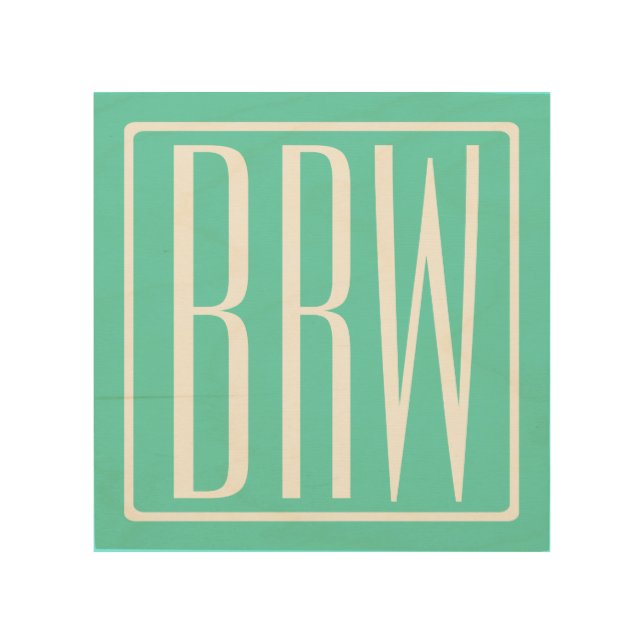 Bold Modern 3 Initials Monogram | White On Aqua Wood Wall Art (Front)