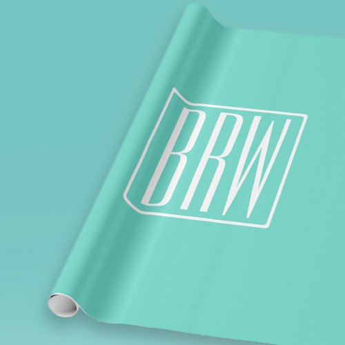 Bold Modern 3 Initials Monogram  White On Aqua Wrapping Paper