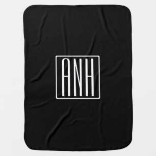 Bold Modern 3 Initials Monogram White On Black Baby Blanket