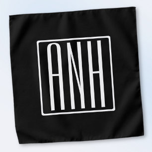 Bold Modern 3 Initials Monogram   White On Black Bandana