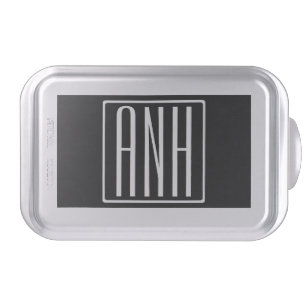 Bold Modern 3 Initials Monogram White On Black Cake Pan