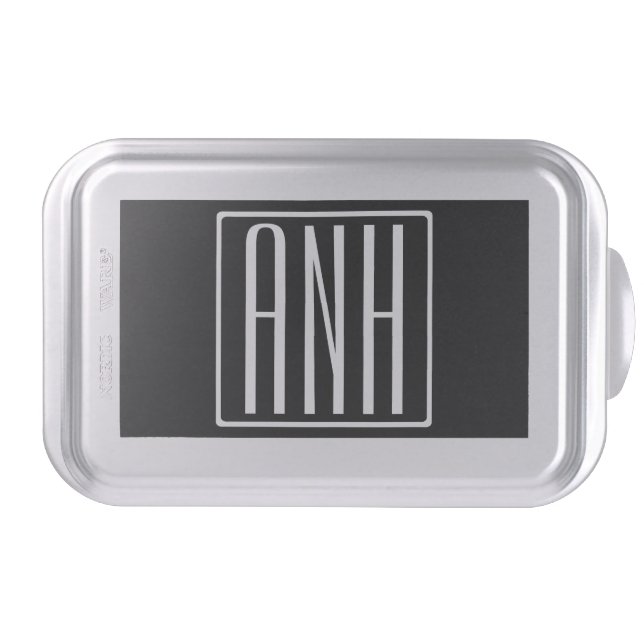 Bold Modern 3 Initials Monogram | White On Black Cake Pan (Front)