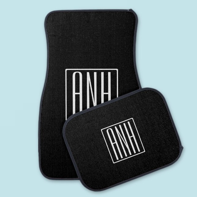 Bold Modern 3 Initials Monogram | White On Black Car Floor Mat (Creator Uploaded)