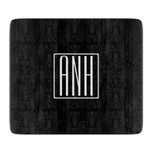 Bold Modern 3 Initials Monogram White On Black Cutting Board