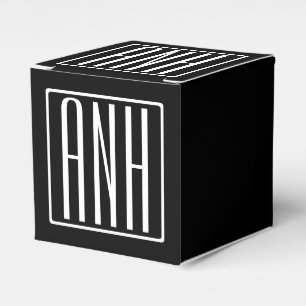Bold Modern 3 Initials Monogram White On Black Favor Boxes