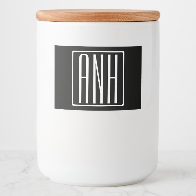 Bold Modern 3 Initials Monogram | White On Black Food Label (Front)