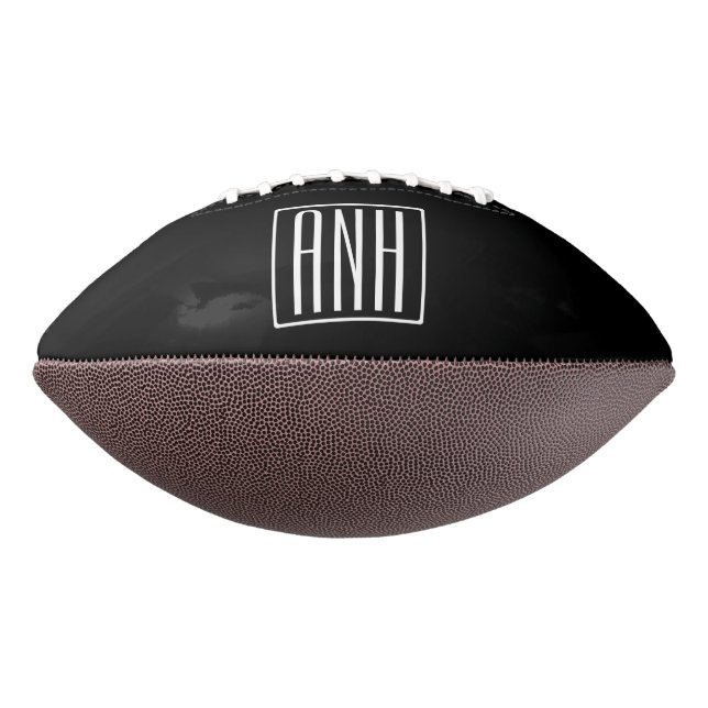 Bold Modern 3 Initials Monogram | White On Black Football (Rotated 270)