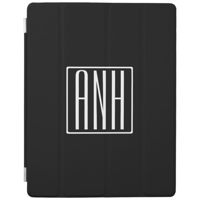 Bold Modern 3 Initials Monogram | White On Black iPad Smart Cover (Front)