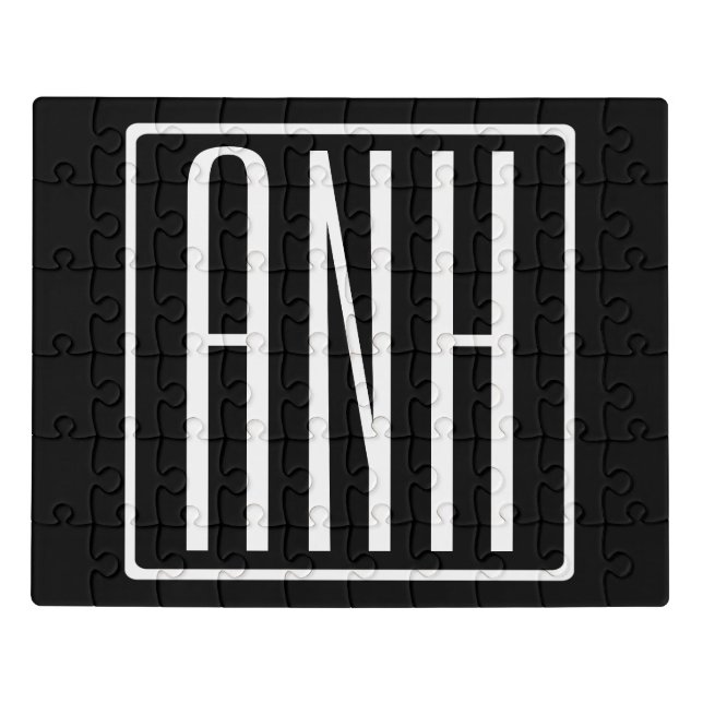 Bold Modern 3 Initials Monogram | White On Black Jigsaw Puzzle (Puzzle Horizontal)