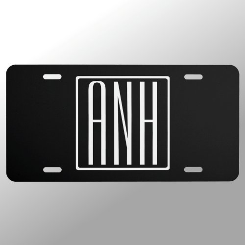 Bold Modern 3 Initials Monogram  White On Black License Plate