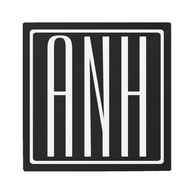 Bold Modern 3 Initials Monogram | White On Black Metal Print (Front)