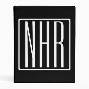 Bold Modern 3 Initials Monogram White On Black Mini Binder