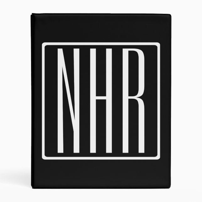 Bold Modern 3 Initials Monogram | White On Black Mini Binder (Front)