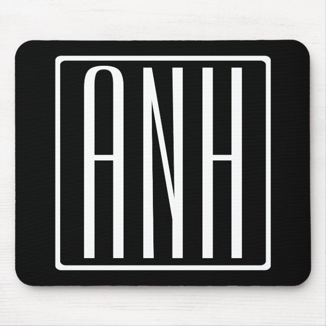 Bold Modern 3 Initials Monogram | White On Black Mouse Pad (Front)