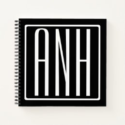 Bold Modern 3 Initials Monogram | White On Black Notebook