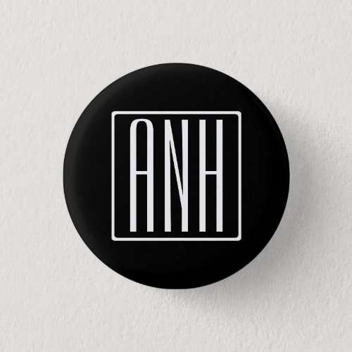 Bold Modern 3 Initials Monogram  White On Black Pinback Button