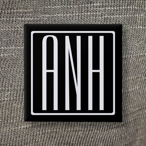 Bold Modern 3 Initials Monogram  White On Black Pinback Button