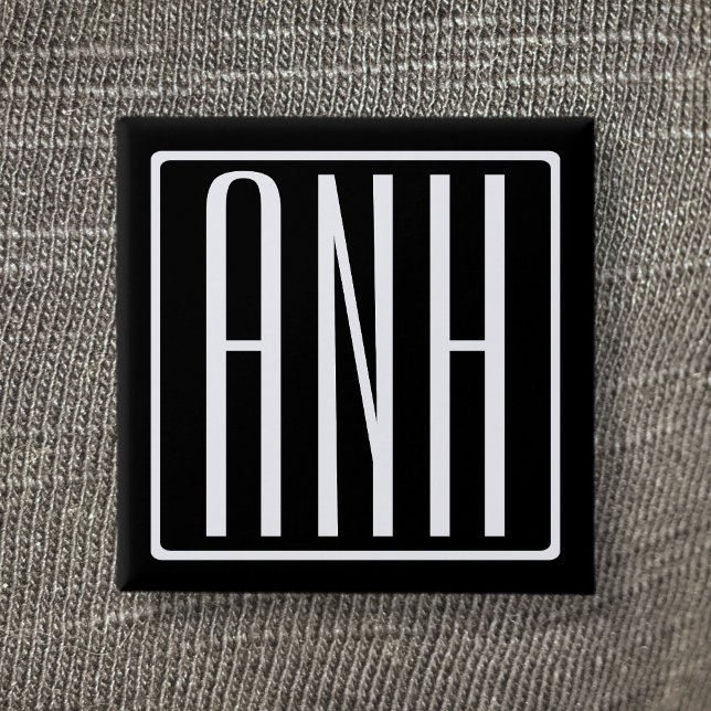 Bold Modern 3 Initials Monogram | White On Black Pinback Button (Creator Uploaded)