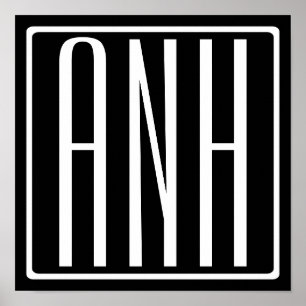 Bold Modern 3 Initials Monogram   White On Black Poster