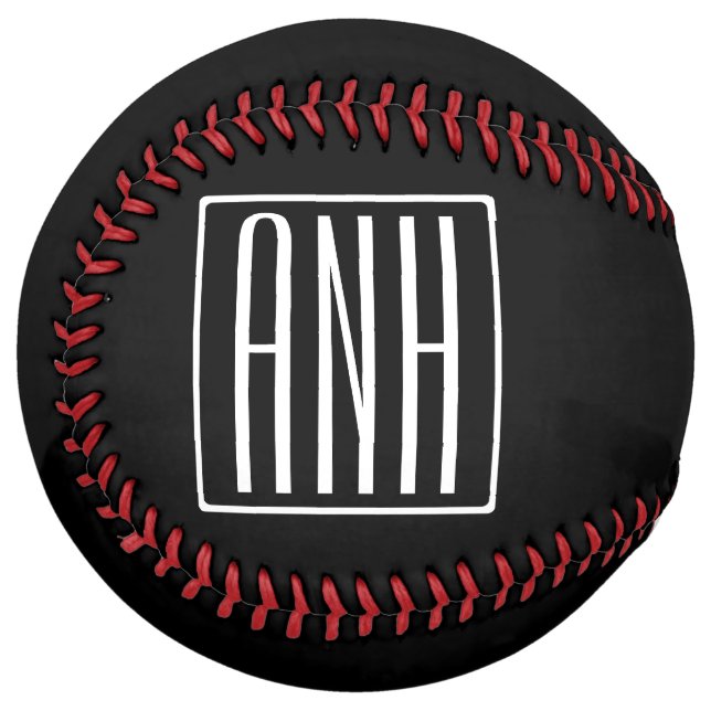 Bold Modern 3 Initials Monogram | White On Black Softball (Front Left)