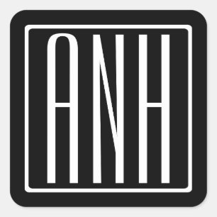 Bold Modern 3 Initials Monogram White On Black Square Sticker