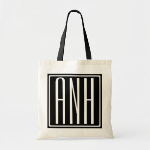 Bold Modern 3 Initials Monogram White On Black Tote Bag