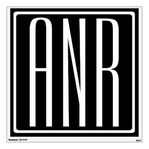 Bold Modern 3 Initials Monogram White On Black Wall Decal