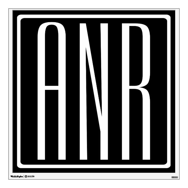 Bold Modern 3 Initials Monogram | White On Black Wall Decal (Front)