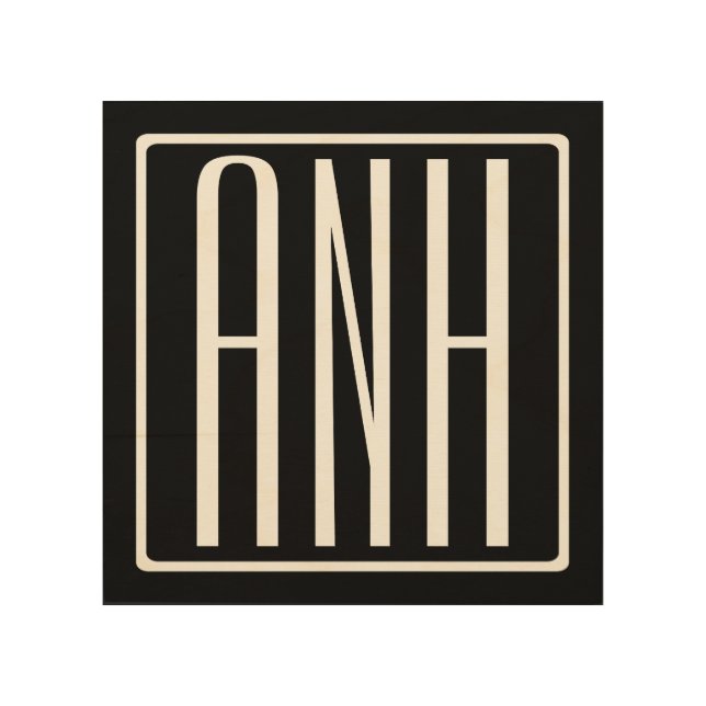 Bold Modern 3 Initials Monogram | White On Black Wood Wall Decor (Front)