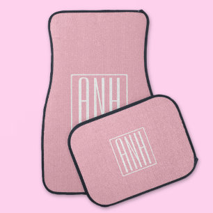 Bold Modern 3 Initials Monogram   White On Pink Car Floor Mat