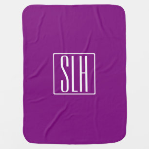 Bold Modern 3 Initials Monogram   White & Purple Baby Blanket