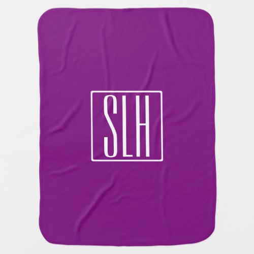 Bold Modern 3 Initials Monogram  White  Purple Baby Blanket