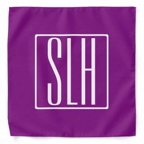 Bold Modern 3 Initials Monogram  White  Purple Bandana