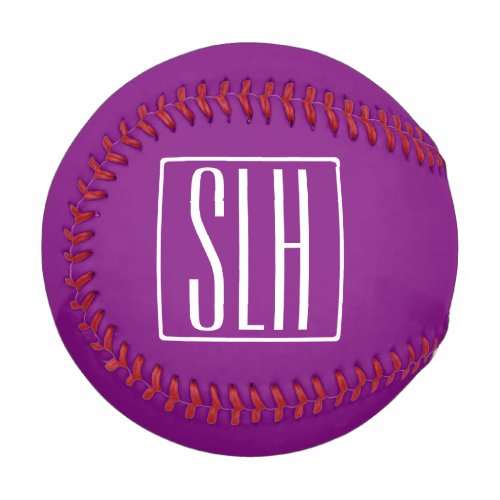 Bold Modern 3 Initials Monogram  White  Purple Baseball