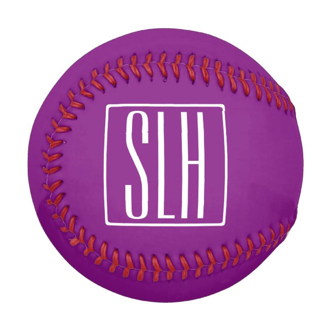 Bold Modern 3 Initials Monogram | White & Purple Baseball (Front Left)